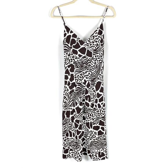 Adam Lippes Animal Print Silk Slip Dress White Brown V-Neck Sleeveless Sz 4 - Picture 5 of 12